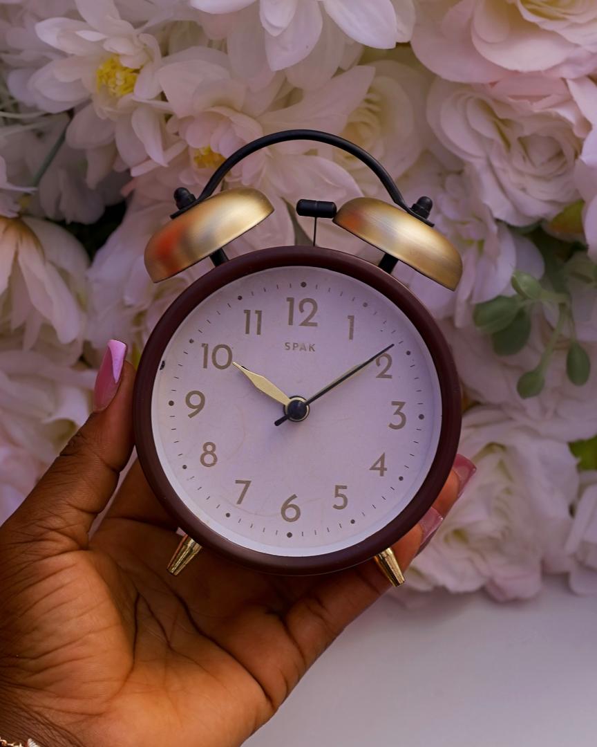 Gold bell clock (burgundy)