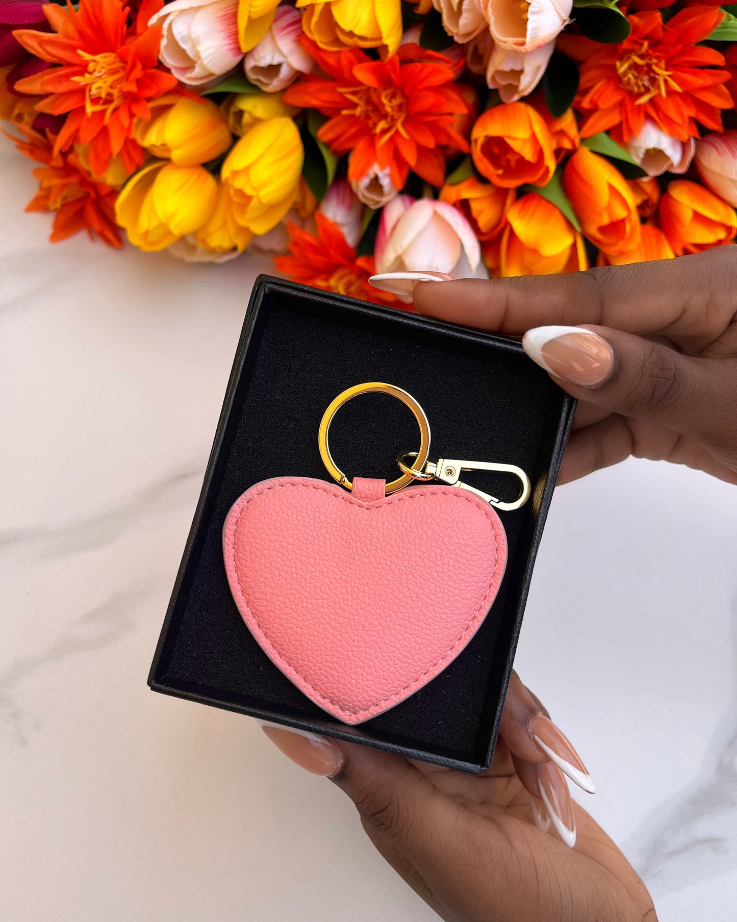 Leather Heart Keyholder (Peach)