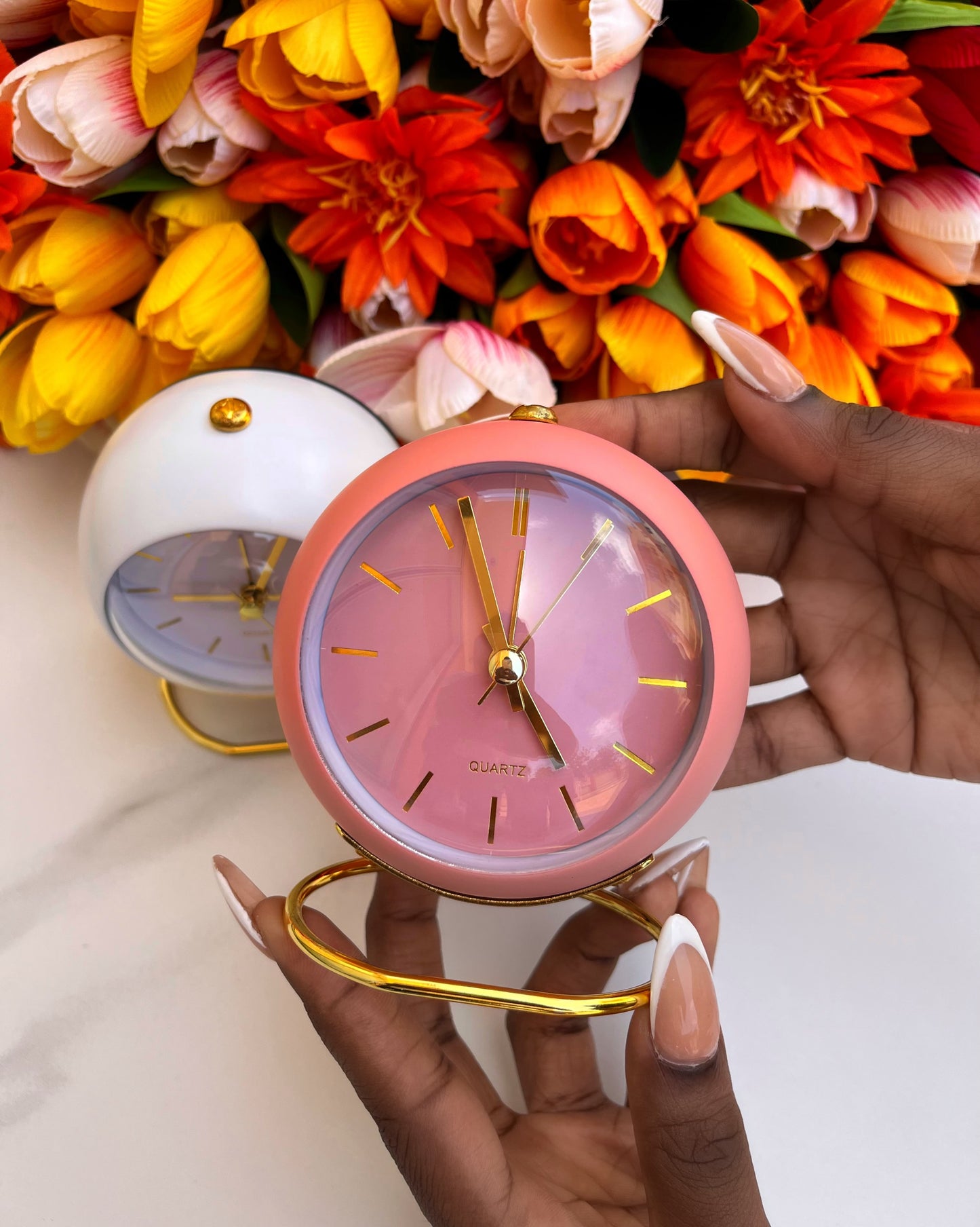 Gold Round Base Clock (Pink)