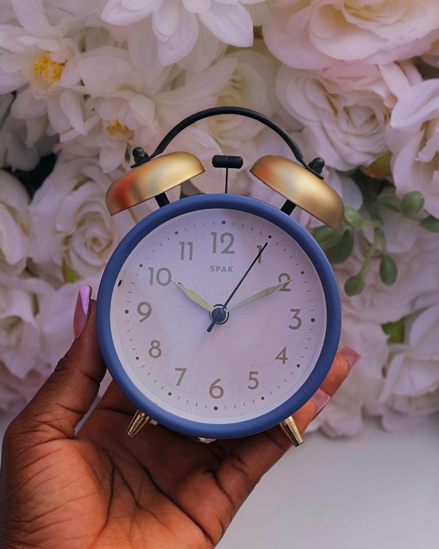 Gold bell clock (blue)