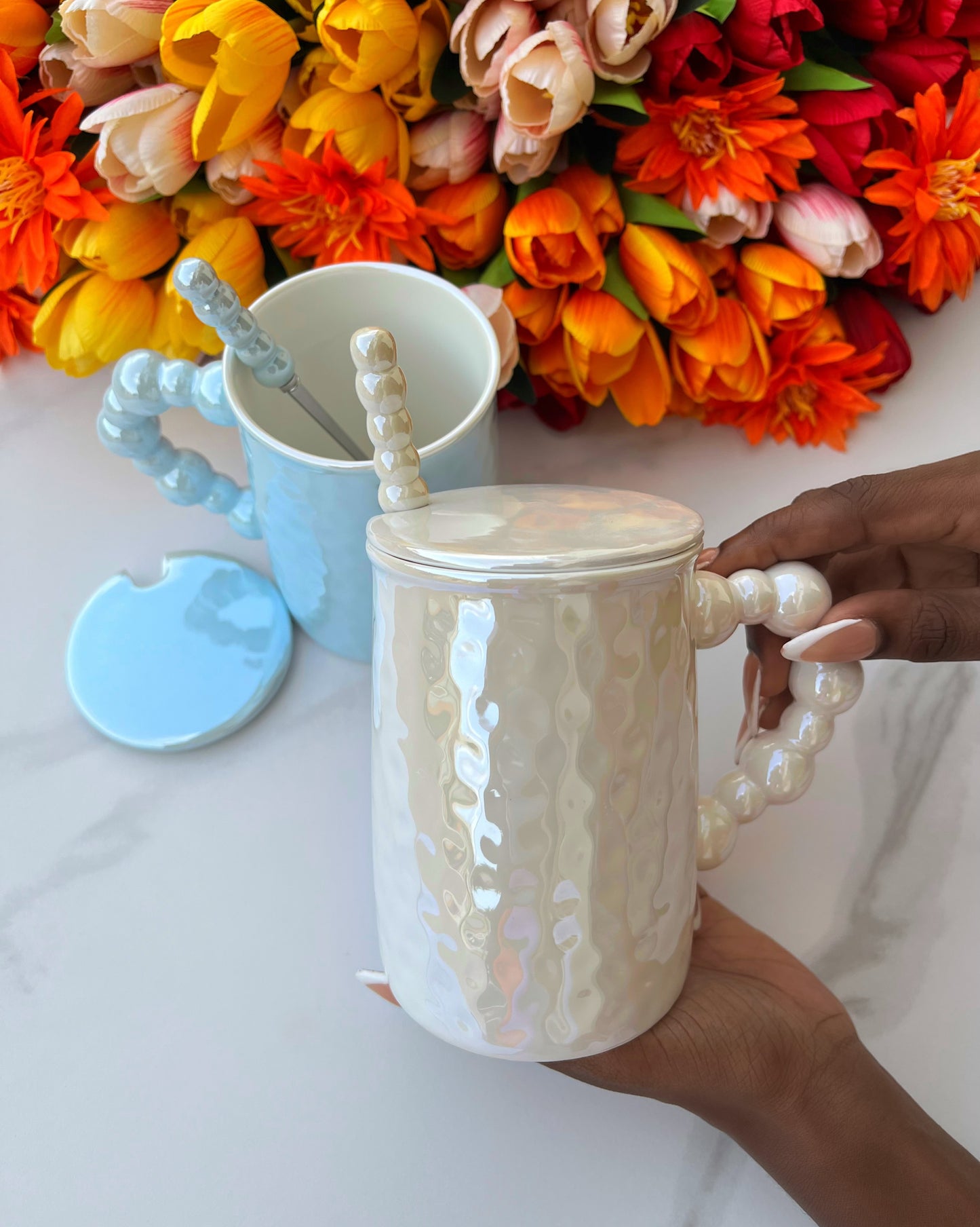 Beaded Handle Mug (White)