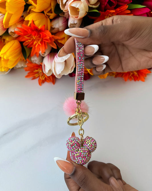 Diamond Teddy Bear Keyholder (Pink)