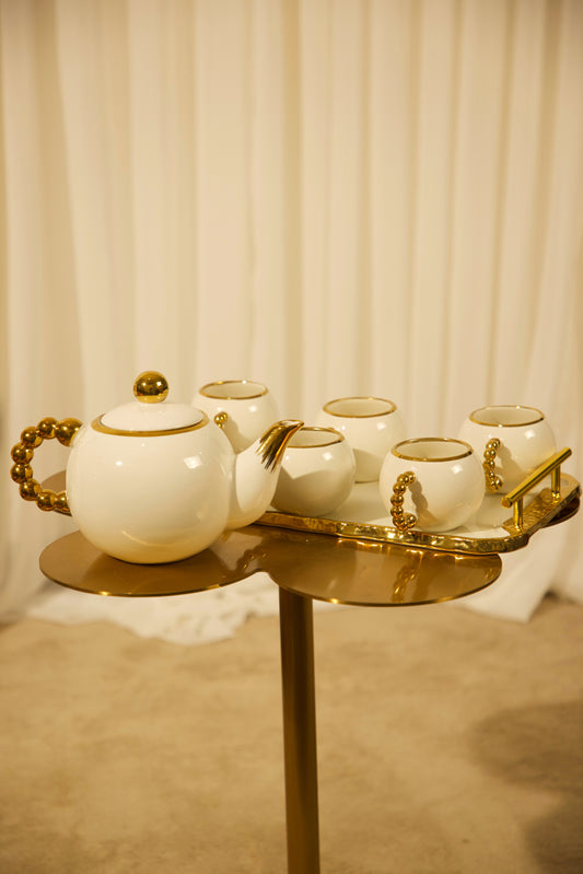 Beaded handle teacup set