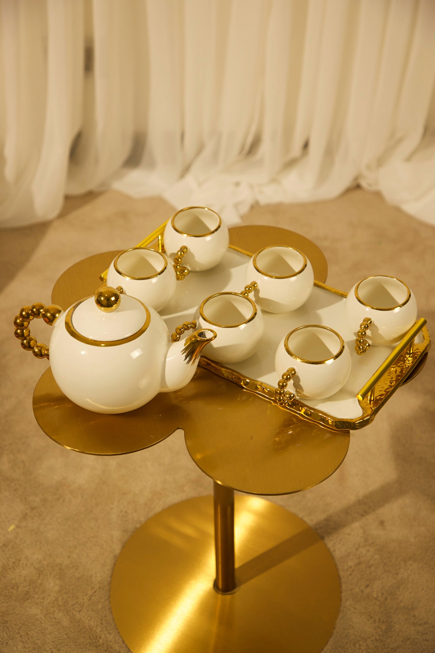 Beaded handle teacup set